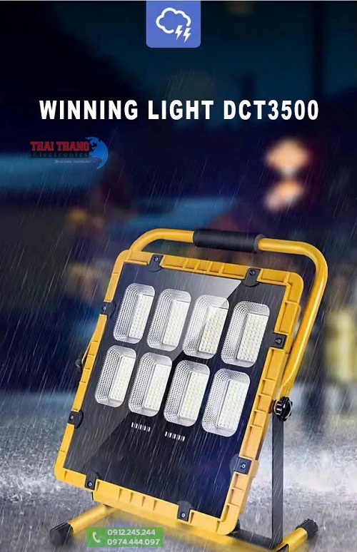 ĐÈN CHIẾU SÁNG CÔNG TRƯỜNG CÔNG SUẤT CỰC LỚN 800w, có pin sạc, và sạc pin năng lượng mặt trời WINNING LIGHT DCT3500