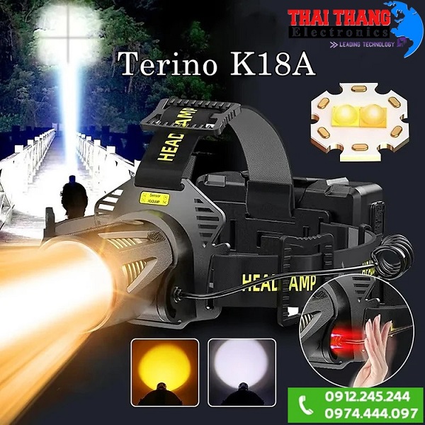 Đèn pin đeo đầu TERINO K18A ánh sáng vàng và trắng