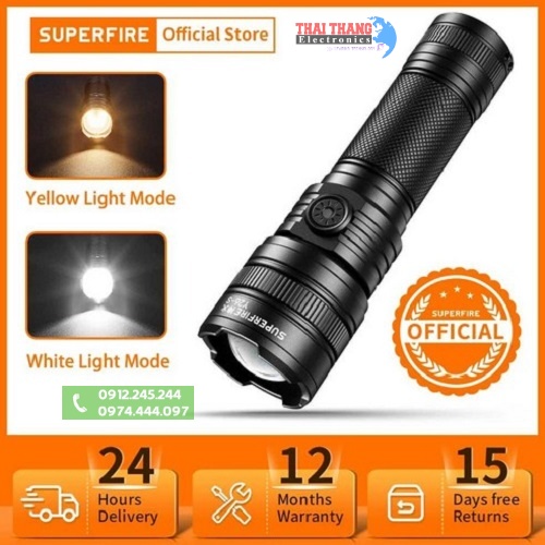 Đèn pin siêu sáng 2 Led trắng/vàng  Superifre Y26-S