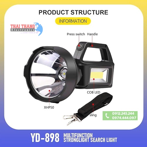 Đèn pin sạc chiếu sáng cầm tay Terino YD898 Hàng chính hãng
