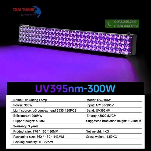 ĐÈN SẤY UV CÔNG SUẤT LỚN 300W WINNING LIGHT D7800 – BƯỚC SÓNG KÉP 395NM