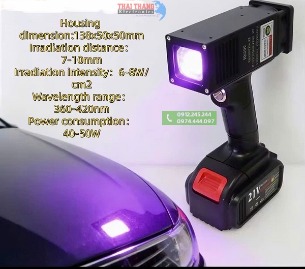Đèn pin UV công nghiệp cầm tay công suất cao WINNING LIGHT CT8900 -UV (50W, 365nm, kiểm tra sơn xe ô tô, sấy khô Sơn UV, keo UV) – Hàng chính hãng