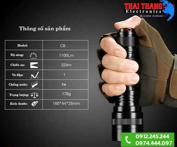 Đèn pin ánh sáng vàng Supfire C8-T6