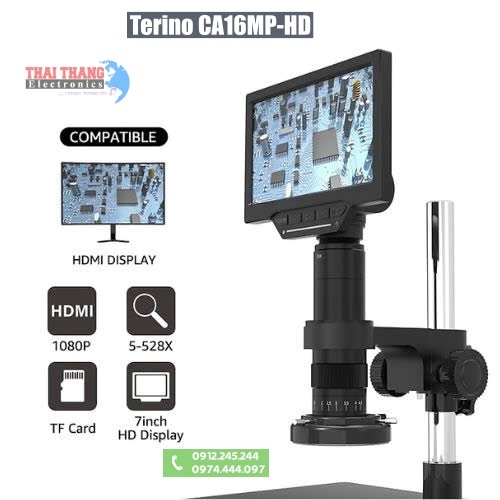 Kính hiển vi điện tử soi nổi công nghiệp Terino CA16MP-HD (Phóng đại 7x-180X, màn hình HD)