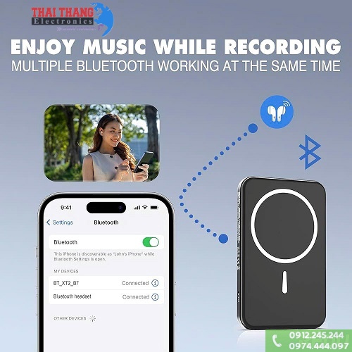 Máy ghi âm kĩ thuật số Bluetooth kiêm sạc dự  phòng công nghệ AI hiện đại TTI KOREA RC3950 ghi âm 15 ngày