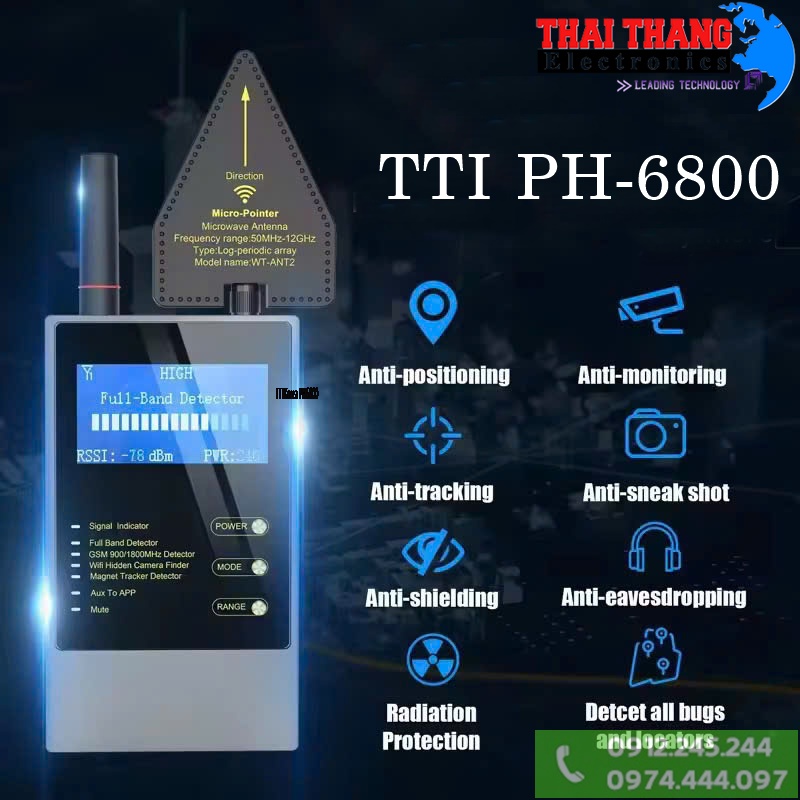 Thiết Bị Phát Hiện Nghe Lén, Camera Quay Lén, Định Vị GPS, Điện Thoại Cao Cấp TTI KOREA PH6800