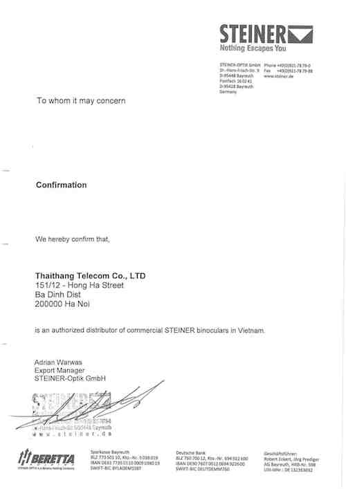 Công ty Thái Thắng vinh dự là đại lý chính thức của STEINER Optik GmbH tại Việt Nam