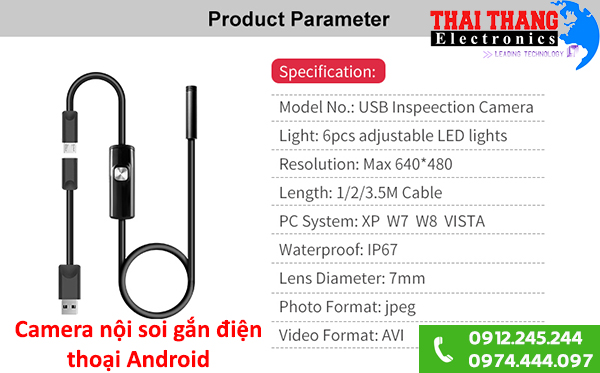 Camera nội soi mini xem trên điện thoại 5m