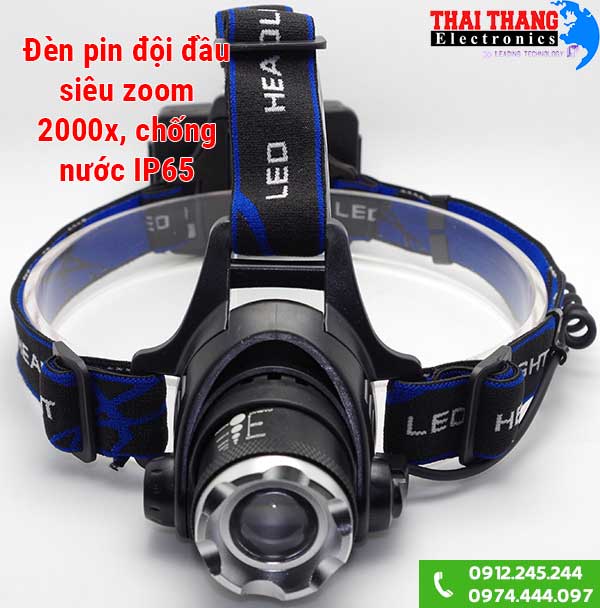 Đèn pin đội đầu zoom 2000x bóng led L2 1200 lumens