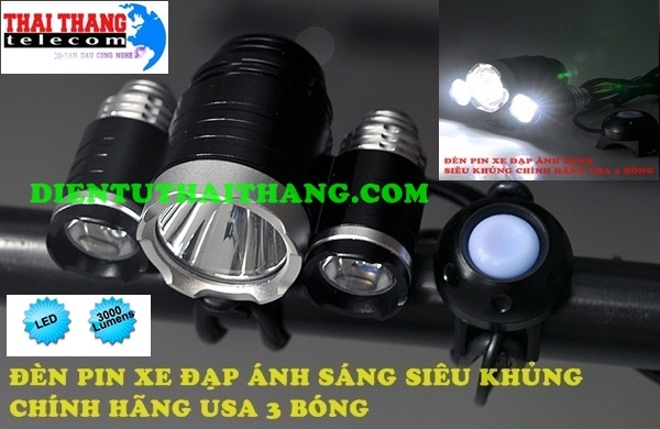 ĐÈN PIN XE ĐẠP 3 BÓNG LED SIÊU KHỦNG 3000 LUMEN US