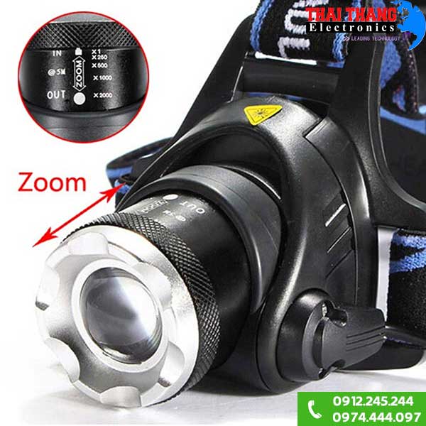Đèn pin đội đầu zoom 2000x bóng led L2 1200 lumens