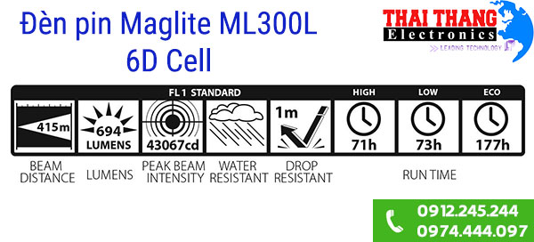 Đèn pin siêu sáng Maglite ML300L S6 6 pin đại