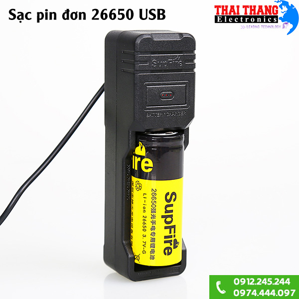 Sạc pin đơn 26650 Supfire dây USB