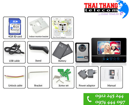 Chuông cửa không dây có màn hình 7 Inch cảm ứng CHKD300