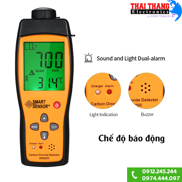 Máy đo nồng độ khí CO2 cầm tay Smart Sensor AR8200